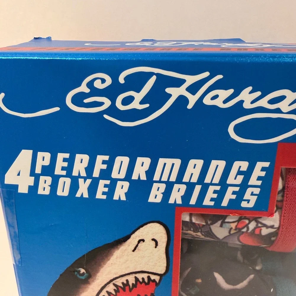 Ed Hardy Performance Boxer Briefs 4 Pack (MD 32-34) Stretch Skulls Sharks Comfy